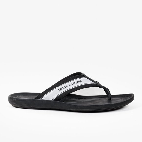 Louis Vuitton Black and White Canvas Flip Flops - Picture 2 of 11